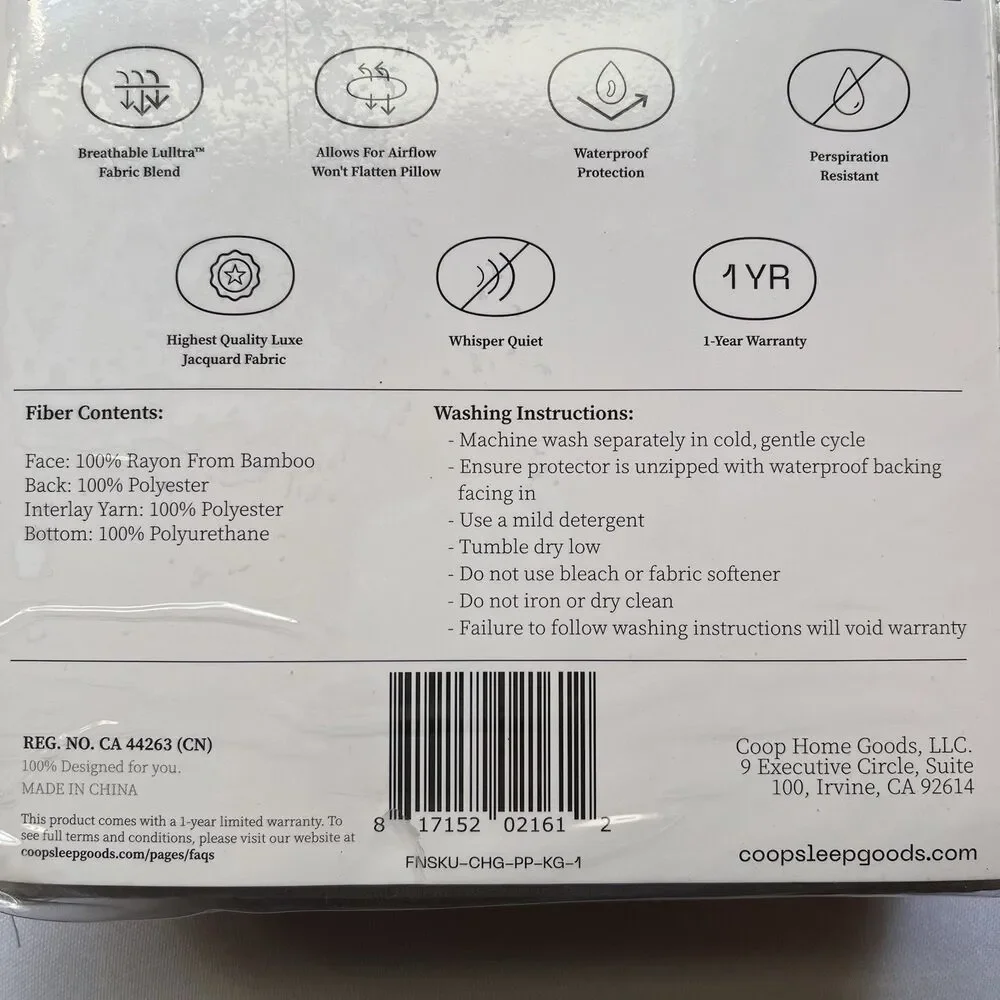 Coop Home Goods Ultra-Tech Pillow Protector 1 Piece - King - Brand New